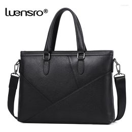 Briefcases 2023 Men Briefcase Laptop Computer Bags Genuine Leather Handbag Male Shoulder Notebook Messenger Bag Thin Business