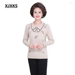 Women's Sweaters XJXKS Fall 2023 Latest Exquisite Embroidered Plus Size Lapel Sweater High Quality Wool Knitted Pullover Sueters De Mujer