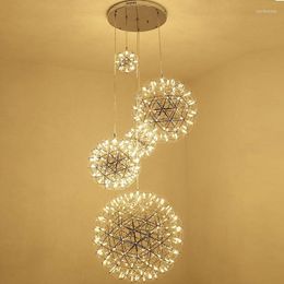 Chandeliers Loft Staircase Firework Chandelier Stainless Steel Ball Modern Suspension Lamp El Spark Lighting Decorative Light