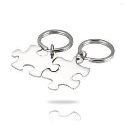 Keychains Stainless Steel Jigsaw Puzzle Keychain Blank For Engrave Metal Key Chain Mirror Polished Wholesale 10pair