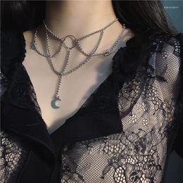 Choker Goth Chain Crescent Moon And Stars Witch Necklace Silver Colour Pendant Punk Jewellery Women Gift Fashion Gothic