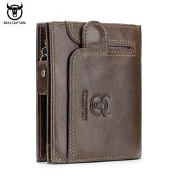 BULLCAPTAIN 100% Genuine Leather Men's Rfid Wallet Multifunctional Storage Bag Coin Purse Wallet Card Case