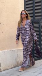 Basic Casual Dresse Floral Print Maxi Dress Loose V Neck Long Sleeve Ankle length Vestidos Spring Summer Elegant Holiday Shirt Robe 230629