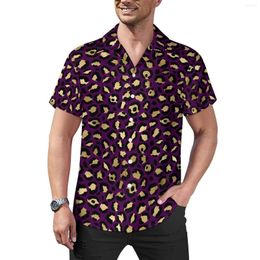 Men's Casual Shirts Stylish Leopard Spots Blouses Men Purple And Gold Summer Short Sleeve Print Vintage Oversize Beach Shirt Gift Idea