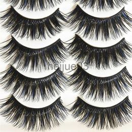 False Eyelashes 5 Pairs Mink False Eyelashes Blue Black Colour Natural Long Thick Cross Fake Eyelash Extension Handmade Curly Eye Lashes Makeup x0630