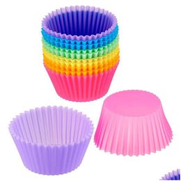 Cupcake 12Pcs Sile Cake Mould Round Muffin Baking Moulds Reusable Diy Decorating Tools Christmas Party Supplies Drop Delivery Dhrkl