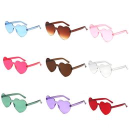 Sunglasses Frames Love Heart Shape Women Rimless Frame Tint Clear Lens Colorful Sun Glasses Female Red Pink Yellow Shades Travel 230629