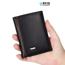 New pattern Men's Wallet PU leather Anti theft swiping Card Bags Three fold Purse Male Multifunction high-capacity Buckle wallet