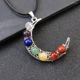 Pendant Necklaces FYJS Unique Jewellery Silver Plated Crescent Moon With Many Colours Quartz Stone Healing Chakra Necklace