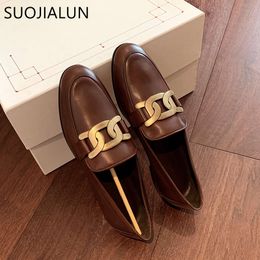 Dress Shoes SUOJIALUN Women Flat Shoes Spring Fashion Brand Chain Women Slip On Loafers Shoes Flat Heel Casual British Style Oxford Shoes 230630