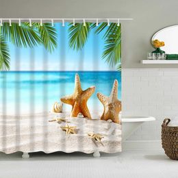 Jars Seaside Sea Beach Ocean Coconut Tree Shower Curtains Bathroom Curtain Waterproof Polyester Frabic Bath Curtain with Hooks