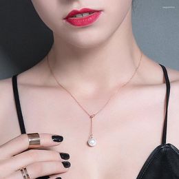 Pendant Necklaces YUN RUO Rose Gold Color Pearl Adjust Necklace Titanium Steel Jewelry Woman Party Christmas Gift Never Fade Drop