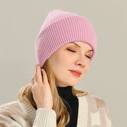 Wide Brim Hats Bucket Jaxmonoy Winter Cashmere Knitted Beanies For Women Fashion Solid Warm Wool Skullies Female Three Fold Thick 230629
