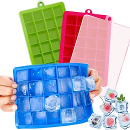 24 Silicone Ice Cube Tray with Lid Ice Cube Mould Food Grade Silicone Whiskey Cocktail Drink Chocolate Ice Cream Maker Party Bar JN30