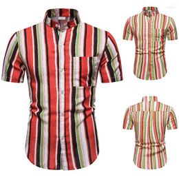 Men's Casual Shirts Men's In Stock 2023 Men Spring Summer Stripe Stand Collar Single Breasted Short Sleeve Fashionable Design Net Red