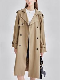 Women's Trench Coats Women's Khaki Long Coat Lapel Sleeve Loose Fit Windbreaker Fashion Tide Spring Autumn 2023 Manteau Femme Hiver