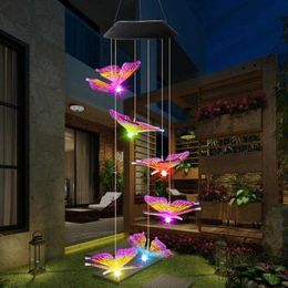 Other Home Decor Solar Power Changeable Light Waterproof Colourful Butterfly Wind Chime Lamp for Home Outdoor Garden Yard Decoration R230630