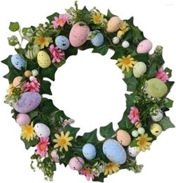 Decorative Flowers Easter Wreath With Pastel Eggs Front Door Greenery Garland For Indoor Outdoor Decor Style J