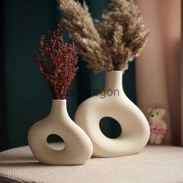 Vases Nordic Matte Ceramic Vase for Pampas Grass Dried Flower Home Decor Zen Living Room Office Desktop Table Bathroom Decoration Gift x0630