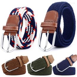 Belts 100cm Female Casual Knitted Pin Buckle Men Belt Woven Canvas Elastic Expandable Braided Stretch For Women Jeans