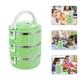 Dinnerware Sets Three Layer Bento Box Boxes Portable Case Stainless Steel Ood Kids Lunch Cute Silica Gel Office Lunchbox Metal