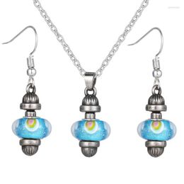 Necklace Earrings Set Fashion Blue Crystal Wedding Bridal Prom Rhinestone Murano Glass Beads Party Accessory