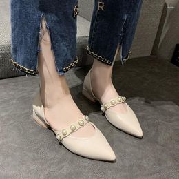 2024 Leather Hollow Toe Cap Women Sandals Soft Women's Shoes Thick Heels Middle Summer Fashion All-match Pointed Pumps 873 's 296