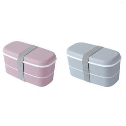 Dinnerware Sets 2Set Microwavable 2 Layer Lunch Box With Compartments Bento Insulated Container Pink & Gray