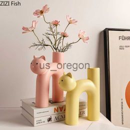 Vases Creative Alphabet Cat Ceramic Vase Desk Decoration Artificial Flowers Decorative Flower Arrangement Lovely Kitten Floral Vases x0630