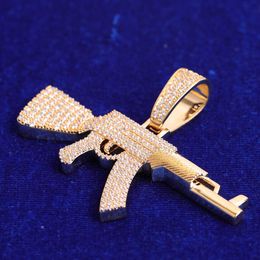 Pendant Necklaces Gun Iced Out Real Gold Plated Jewellery for Men Hip Hop 230621