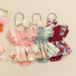 Clothing Sets FOCUSNORM 2pcs Summer Baby Girls Romper Dress Headband 018M Fly Sleeve Flowers Printed Ruffles Jumpsuits J230630
