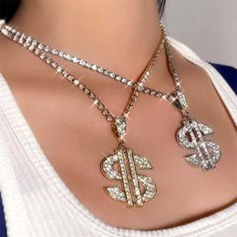 Pendant Necklaces Statement Big Money Dollar Rhinestone Necklace for Women Fashion Bling Crystal Chain Choker Men Party Jewellery 230613