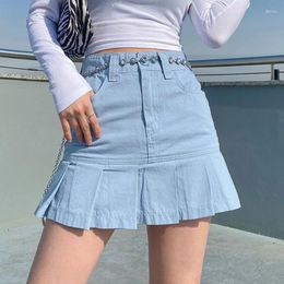 Skirts 2023 Summer Mini Women Casual High Waist Pleated Zipper Solid Color Y2K Short Skirt With Pockets For Street Wear