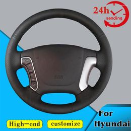 Steering Wheel Covers Custom Car Braid Cover Non-slip Fit For Santa Fe 2006-2012 Auto Interior Accessories Wrap