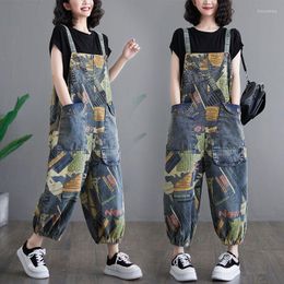 Women's Jeans 2023 Jumpsuits Women Baggy Printing Casual Straight Ladies Clothing Female Denim Ankle-Length Harem Pants Rompers T540