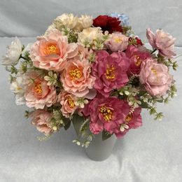 Decorative Flowers 6heads Artificial BOBO Peony Flower Bridal Bouquet Christmas Family Wedding Year Decoration Fake Simulated Home Deco