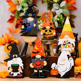 halloween wooden craft table decoration pumkin witch bat element wooden stand gnomes decoration