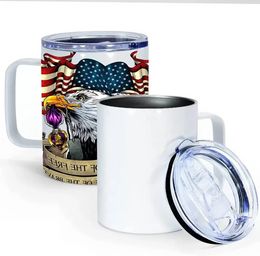 12 oz Sublimation Mugs Blanks Stainless Steel Tumblers with Handle and Sliding Lid Coating Fit for Cricut Mug Press Machine FY5093 JN30