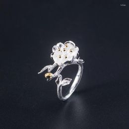 Cluster Rings Real 925 Silver Chinese Style Finger Ring For Women Girls 2023 Ethnic Simple Begonia Flower Adjustable Open Jewellery JZ048