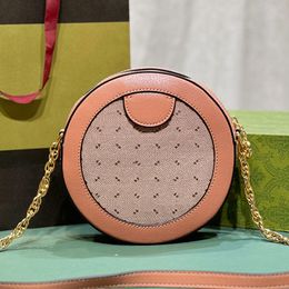 Chain Crossbody Bag Handbags Fashion Pancake Bun Women Shoulder Bags Zipper Closure Metal Hardware Letter Cell Phone Pocket Canvas Leather Circular Clutch Purse