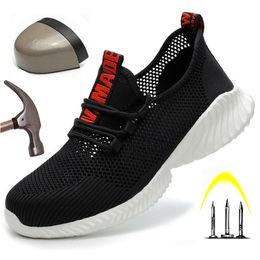 Safety Shoes Work Boots Breathable Safety Shoes Men's Lightweight Summer Anti-Smashing Piercing Work Sandals Single Mesh Sneaker 35-45 230629