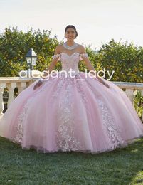 Lilac Butterfly Princess Quinceanera Dresses Off Shoulder Floral Applique Puffy Skirt Corset Prom Sweet 15 Charro mexican dress