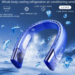 TEC Ice Porcelain Refrigeration Hands Free Sports Bladeless Hanging,USB With 4000MAh Rechargeable Personal Wearable Brushless Motor Leafless Fan