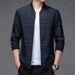 Men's Jackets Spring Autumn Stand Collar High Quality Business Casual Plaid Man Coats Fashion Zipper Korean Outerwear 3XL