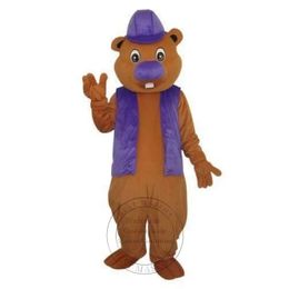 Adult size Beaver In Purple Hat Mascot Costume Fancy dress carnival Cartoon theme fancy dress