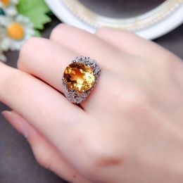 Cluster Rings Luxury Sterling Silver Gemstone Ring For Party 4ct 10mm 12mm VVS Grade Natural Citrine 925 Jewellery