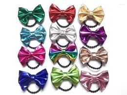 Hair Accessories 12pcs Fashion 4" Glossy Leather Bow Ties Glitter Bowkont Elastic Bands Princess Headwear Girls