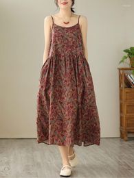Casual Dresses Anteef Sleeveless Strap Cotton Vintage Floral In For Women Loose Long Summer Dress Elegant Clothing 2023