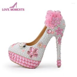 Dress Shoes Handmade Pink Crystal High Heels Bling Rhinestone And White Pearl Wedding Bridal Heel Party Prom