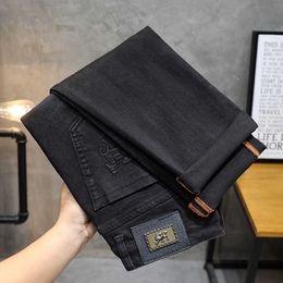 Men's Jeans designer Autumn Fashion Brand Korean Slim-fit pants Slim Fit Thick European Youth Pure Black Horse drawn Cart H 2CX3